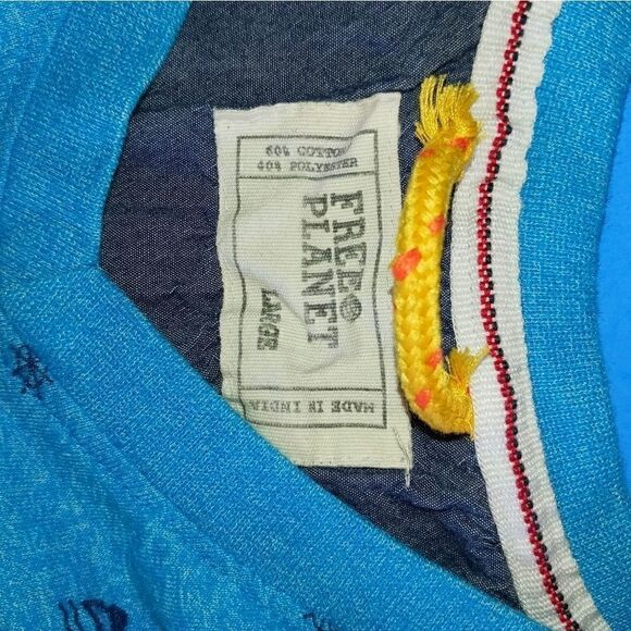 Free Planet Blue Men's Short Sleeve Shirt- Palm/Wave logos-Size Large - Picture 2 of 3